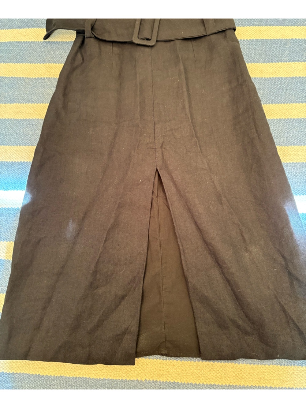 Farm Rio black linen belted midi skirt XS slit